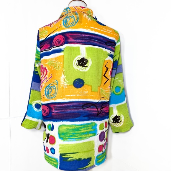 Ali Miles Artsy Multicolor Watercolor Printed 3/4 Sleeve Buttondown Shacket Top - Picture 7 of 8